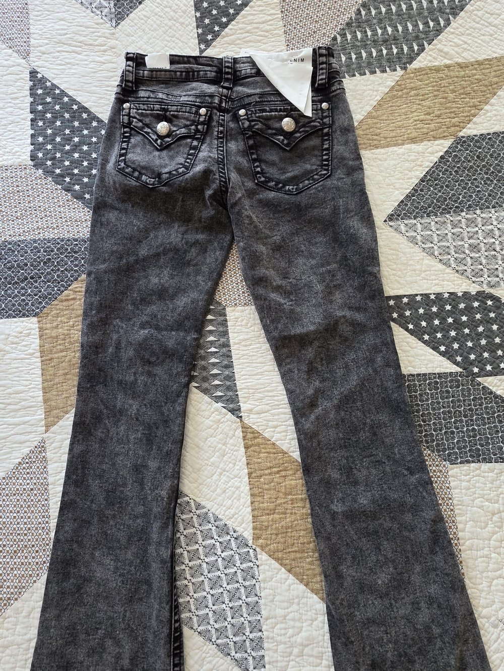 Women's Black Wash Flare Jeans with Decorative Back Pockets